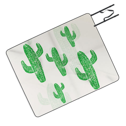 Bianca Green Linocut Cacti 2 Picnic Blanket