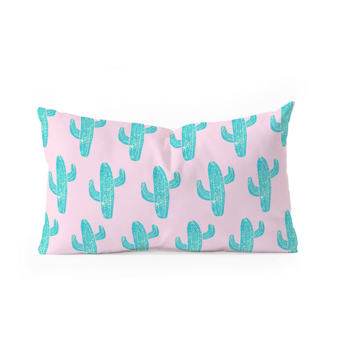 Bianca Green Linocut Cacti Candy Oblong Throw Pillow