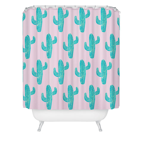 Bianca Green Linocut Cacti Candy Shower Curtain