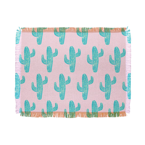 Bianca Green Linocut Cacti Candy Throw Blanket