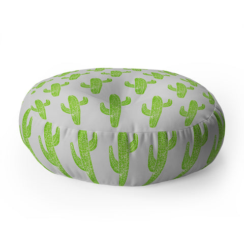 Bianca Green Linocut Cacti Green Floor Pillow Round