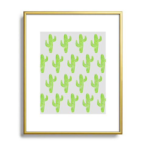 Bianca Green Linocut Cacti Green Metal Framed Art Print