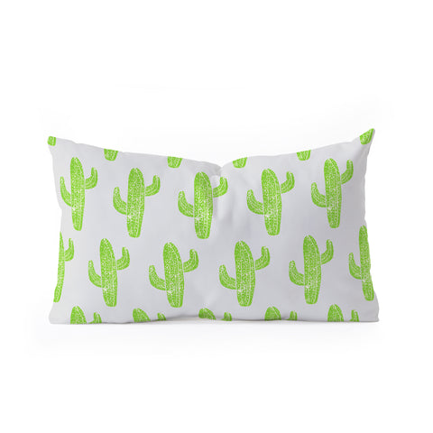 Bianca Green Linocut Cacti Green Oblong Throw Pillow