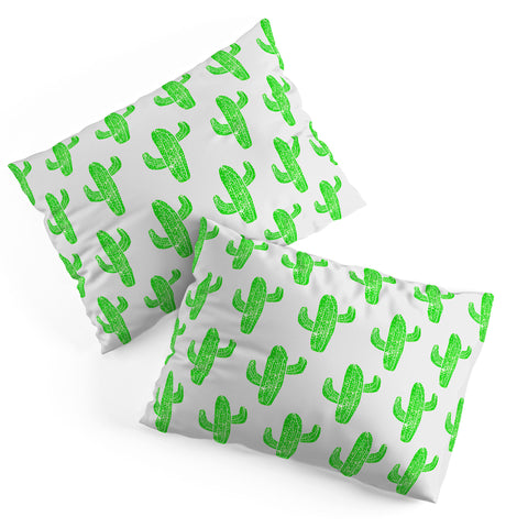 Bianca Green Linocut Cacti Green Pillow Shams