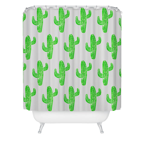 Bianca Green Linocut Cacti Green Shower Curtain