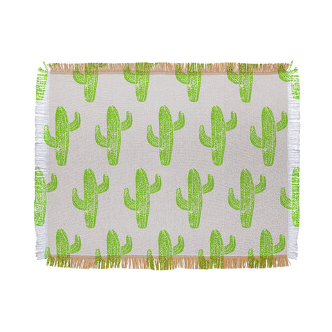 Bianca Green Linocut Cacti Green Throw Blanket