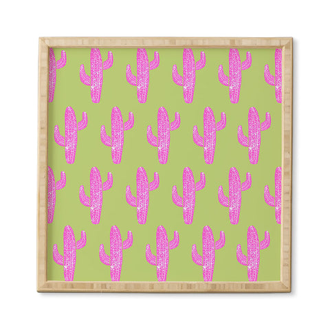 Bianca Green Linocut Cacti Pink Framed Wall Art