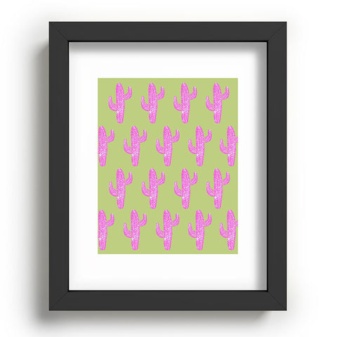 Bianca Green Linocut Cacti Pink Recessed Framing Rectangle