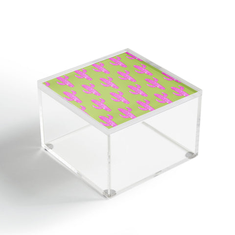 Bianca Green Linocut Cacti Pink Acrylic Box