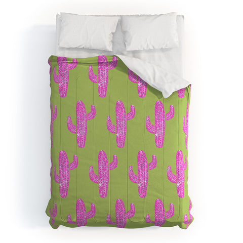 Bianca Green Linocut Cacti Pink Comforter