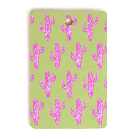 Bianca Green Linocut Cacti Pink Cutting Board Rectangle