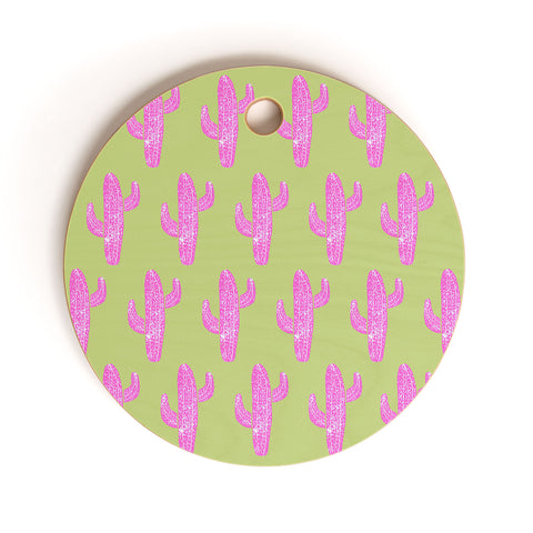 Bianca Green Linocut Cacti Pink Cutting Board Round