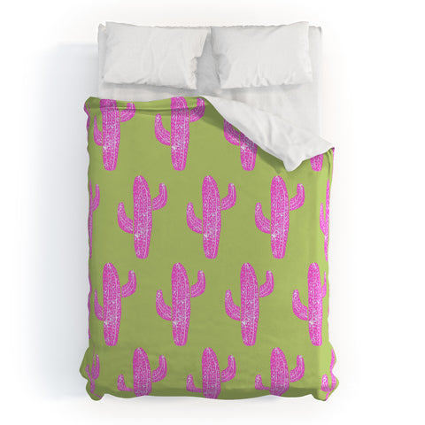 Bianca Green Linocut Cacti Pink Duvet Cover