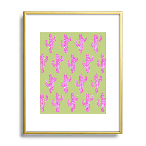Bianca Green Linocut Cacti Pink Metal Framed Art Print