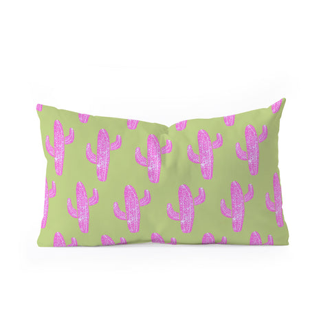 Bianca Green Linocut Cacti Pink Oblong Throw Pillow