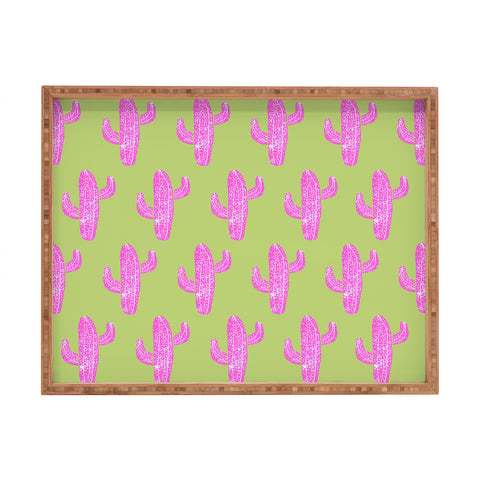 Bianca Green Linocut Cacti Pink Rectangular Tray