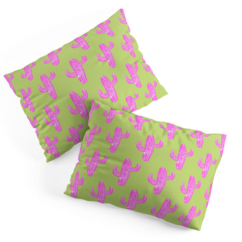 Bianca Green Linocut Cacti Pink Pillow Shams