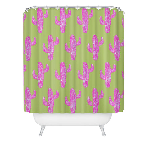Bianca Green Linocut Cacti Pink Shower Curtain