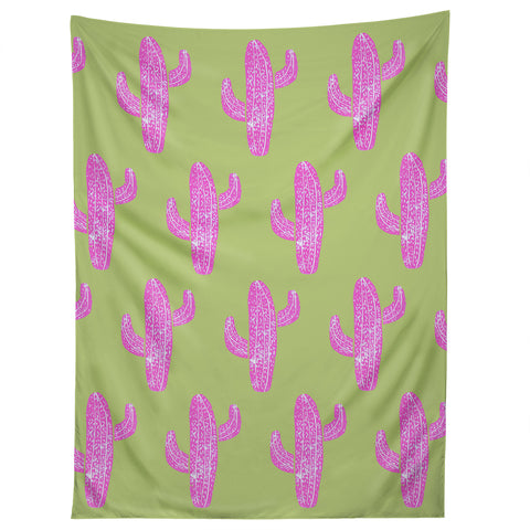 Bianca Green Linocut Cacti Pink Tapestry