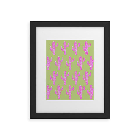 Bianca Green Linocut Cacti Pink Framed Art Print