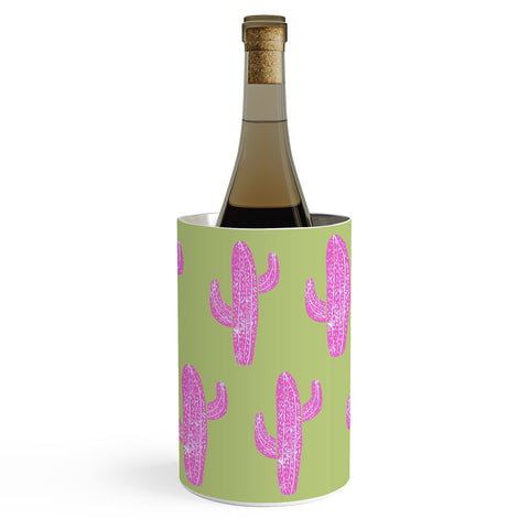 Bianca Green Linocut Cacti Pink Wine Chiller