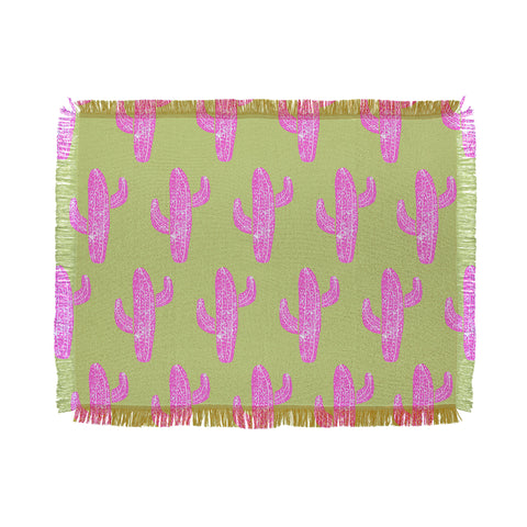Bianca Green Linocut Cacti Pink Throw Blanket