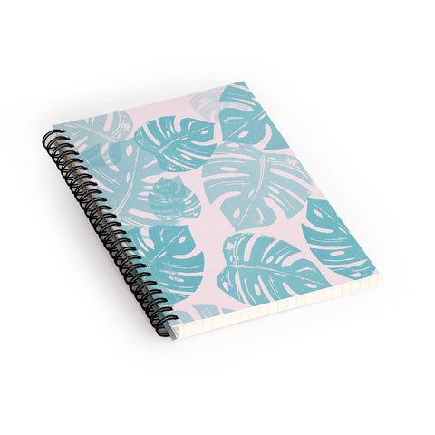 Bianca Green Linocut Monstera Pastel Spiral Notebook
