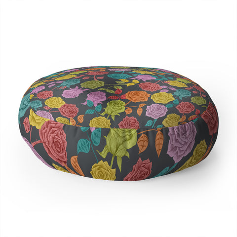 Bianca Green Roses Red Floor Pillow Round