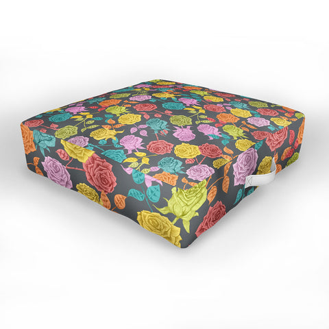 Bianca Green Roses Red Outdoor Floor Cushion