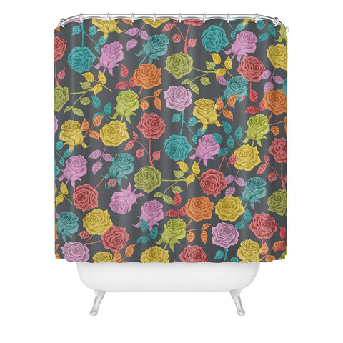 Bianca Green Roses Red Shower Curtain