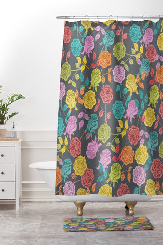 Bianca Green Roses Red Shower Curtain And Mat