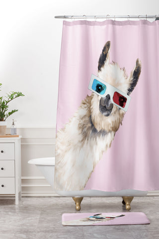 Big Nose Work 3D Glasses Llama Shower Curtain And Mat