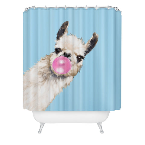 Big Nose Work Bubble Gum Sneaky Llama Blue Shower Curtain
