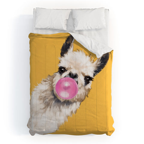 Big Nose Work Bubblegum Sneaky Llama Yellow Comforter