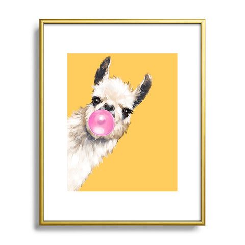 Big Nose Work Bubblegum Sneaky Llama Yellow Metal Framed Art Print