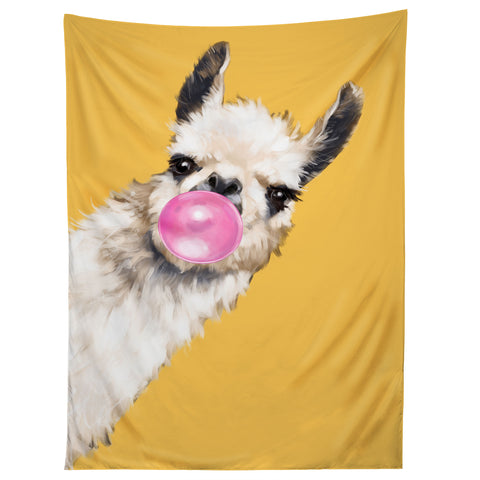 Big Nose Work Bubblegum Sneaky Llama Yellow Tapestry