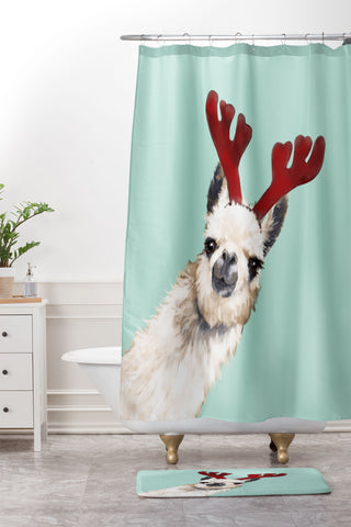 Big Nose Work Llama Reindeer Green Shower Curtain And Mat