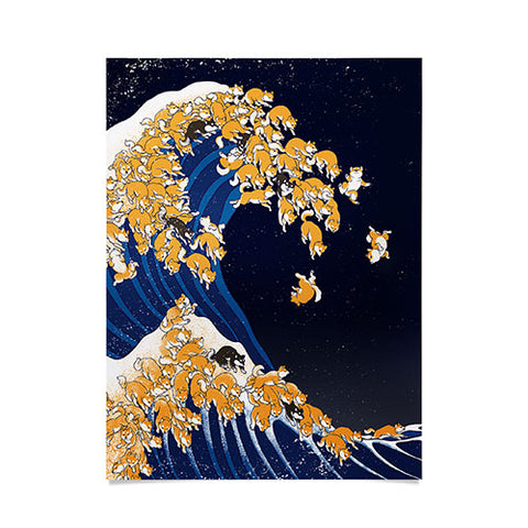 Big Nose Work Shiba Inu Great Wave at Night Poster
