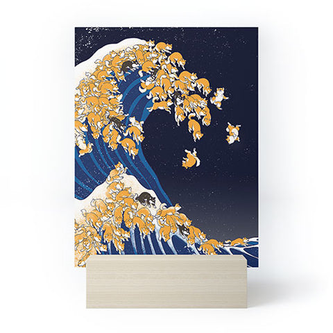 Big Nose Work Shiba Inu Great Wave at Night Mini Art Print