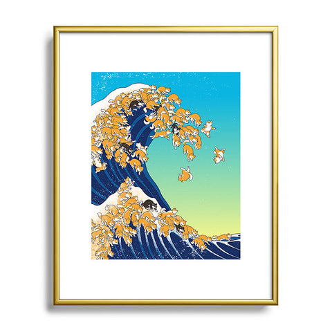 Big Nose Work Shiba Inu Great Waves Metal Framed Art Print