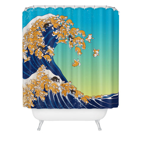 Big Nose Work Shiba Inu Great Waves Shower Curtain
