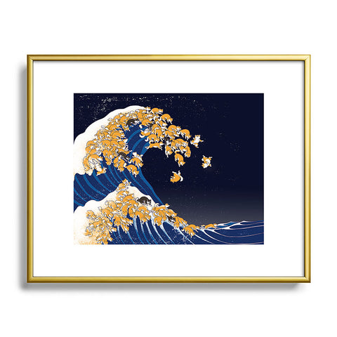 Big Nose Work Shiba Inu The Great Wave in Night Metal Framed Art Print