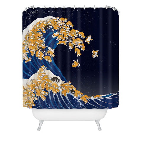 Big Nose Work Shiba Inu The Great Wave in Night Shower Curtain