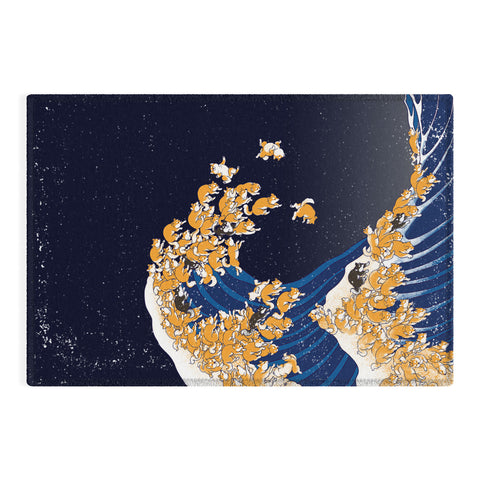 Big Nose Work Shiba Inu The Great Wave in Night Outdoor Rug