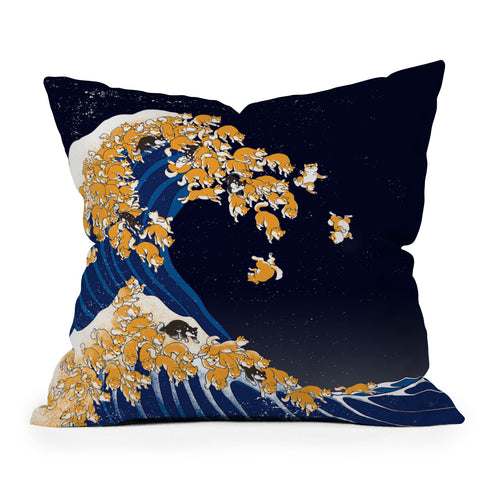Big Nose Work Shiba Inu The Great Wave in Night Throw Pillow