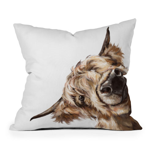 Big Nose Work Sneaky Highland Cow Outdoor Throw Pillow