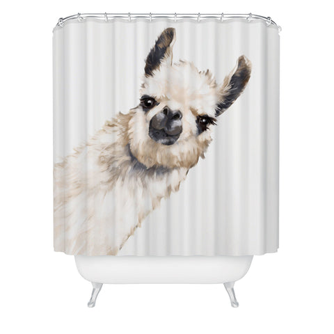 Big Nose Work Sneaky Llama White Shower Curtain