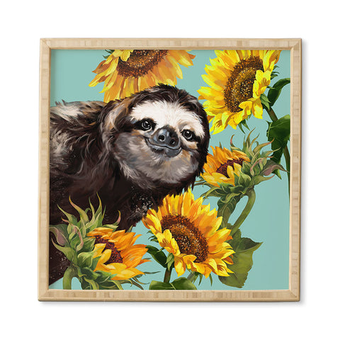 Big Nose Work Sneaky Sloth with Sunflowers Framed Wall Art
