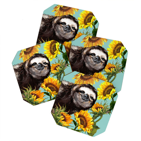 Big Nose Work Sneaky Sloth with Sunflowers Coaster Set