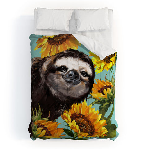 Big Nose Work Sneaky Sloth with Sunflowers Comforter